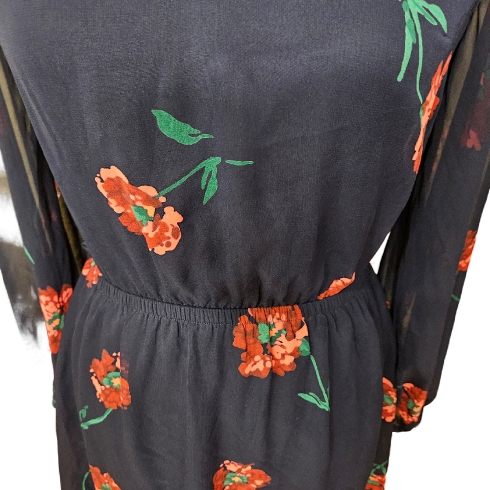 Express Navy Floral Dress with Long Sleeves - Picture 6 of 10